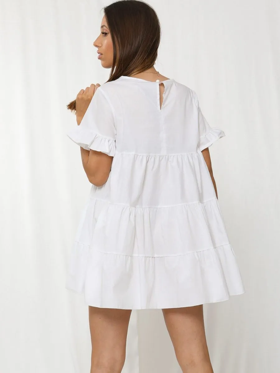 Cherelle Frill Detail Tiered Smock Dress In White sold by Vivichi product image thumbnail 3