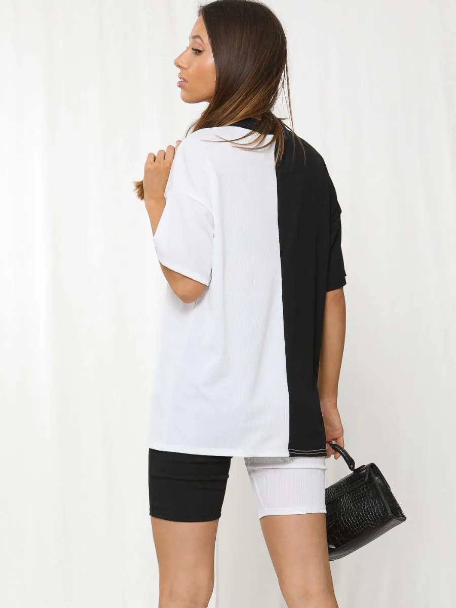 Charlee 50/50 Ribbed Oversized T-Shirt & Shorts Co-ord In Monochrome sold by Vivichi product image thumbnail 2