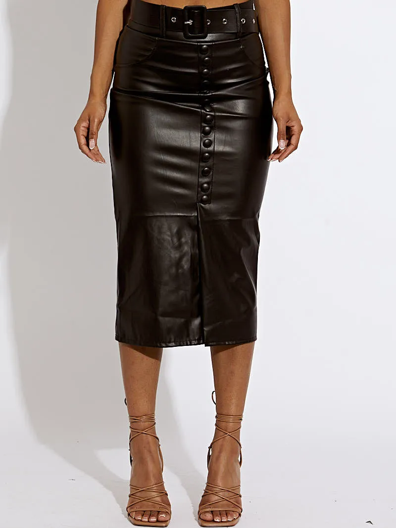 Nina PU Midi Skirt With Detachable Belt In Black sold by Vivichi product image thumbnail 2