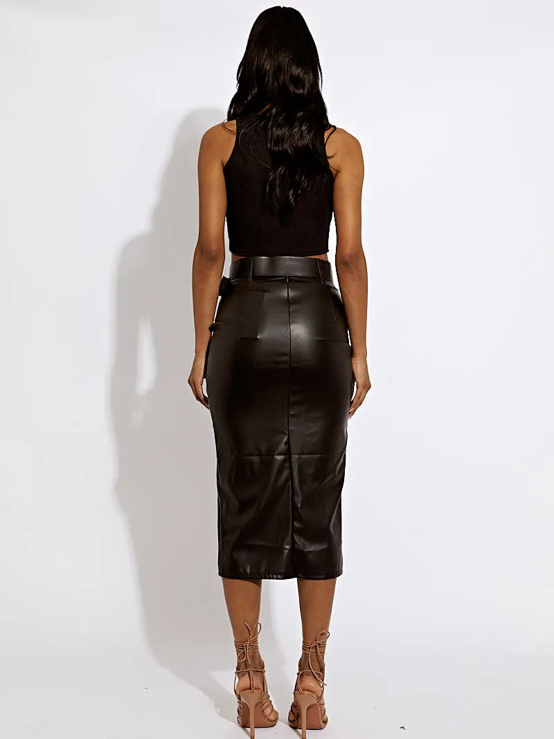 Nina PU Midi Skirt With Detachable Belt In Black sold by Vivichi product image thumbnail 4