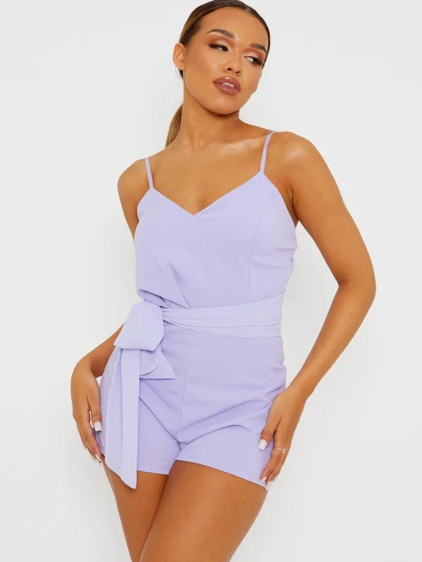 Lottie Pleated Detail Belted Cami Playsuit In Lilac sold by Vivichi