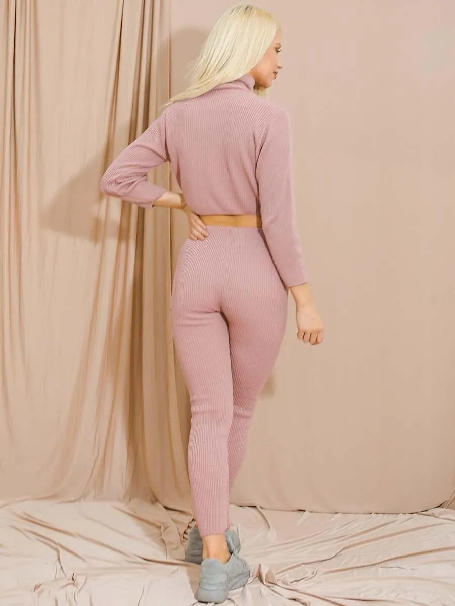 Stella Roll Neck Knitted Ribbed Loungewear Set In Rose sold by Vivichi product image thumbnail 4
