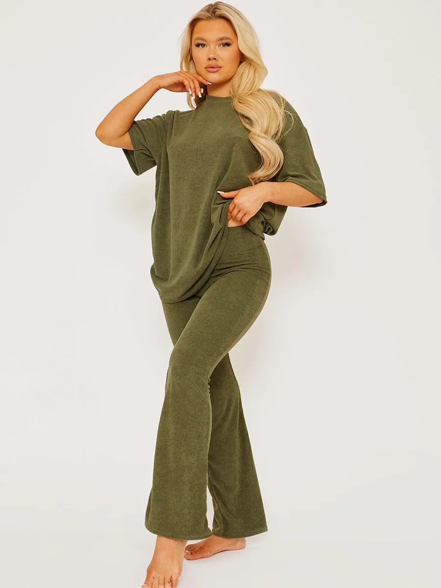 Jeni Towelling Fabric Oversized Top & Flare Trouser Co-ord In Khaki sold by Vivichi product image thumbnail 4