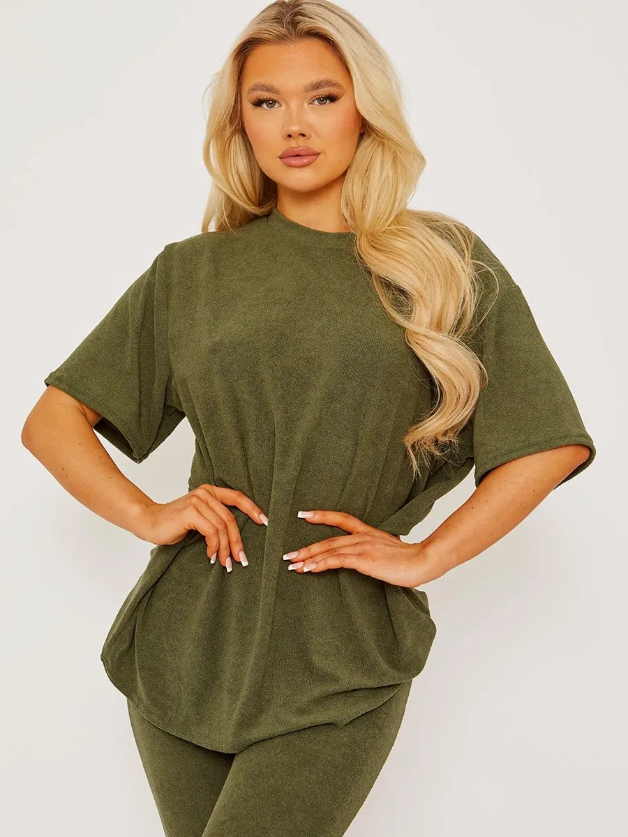 Jeni Towelling Fabric Oversized Top & Flare Trouser Co-ord In Khaki sold by Vivichi product image thumbnail 2