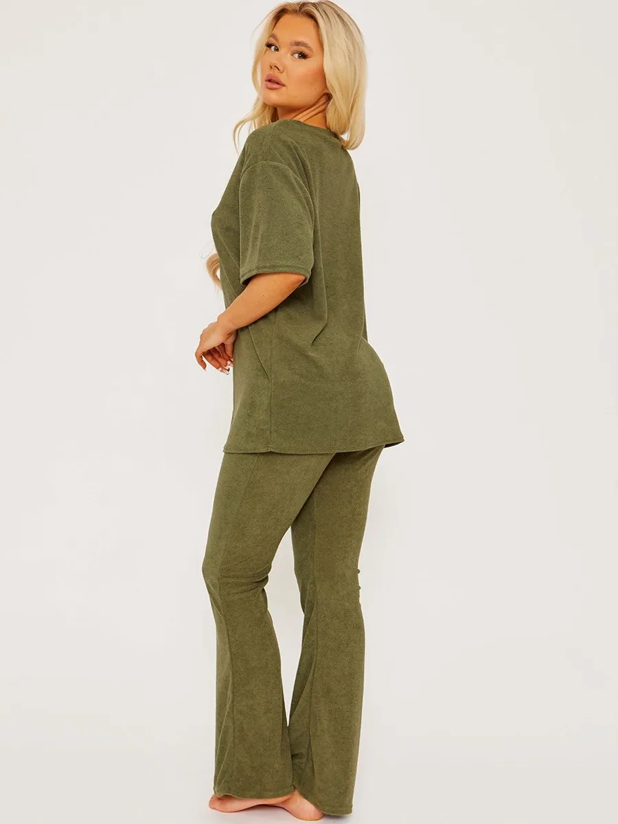 Jeni Towelling Fabric Oversized Top & Flare Trouser Co-ord In Khaki sold by Vivichi product image thumbnail 3