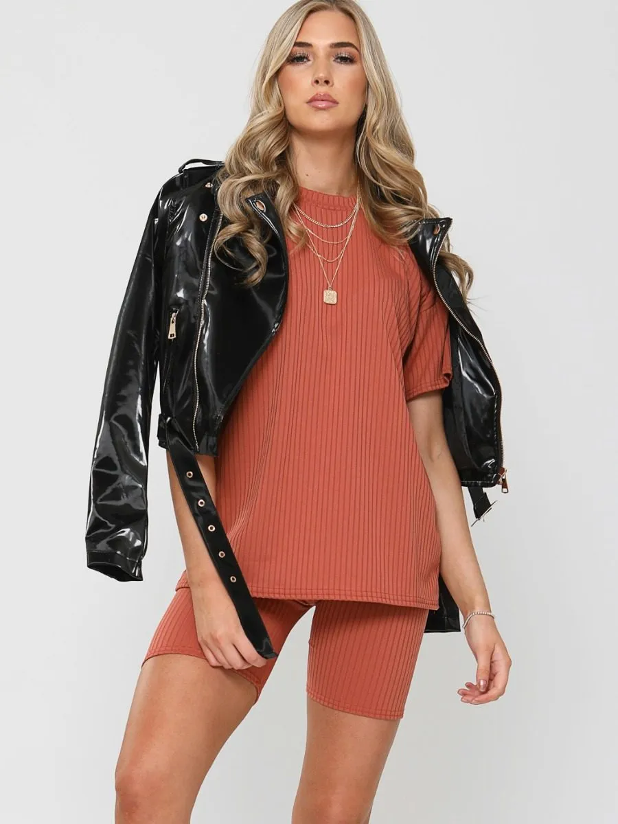 Millie Ribbed Oversized T-Shirt & Shorts Co-ord In Rust sold by Vivichi product image thumbnail 2