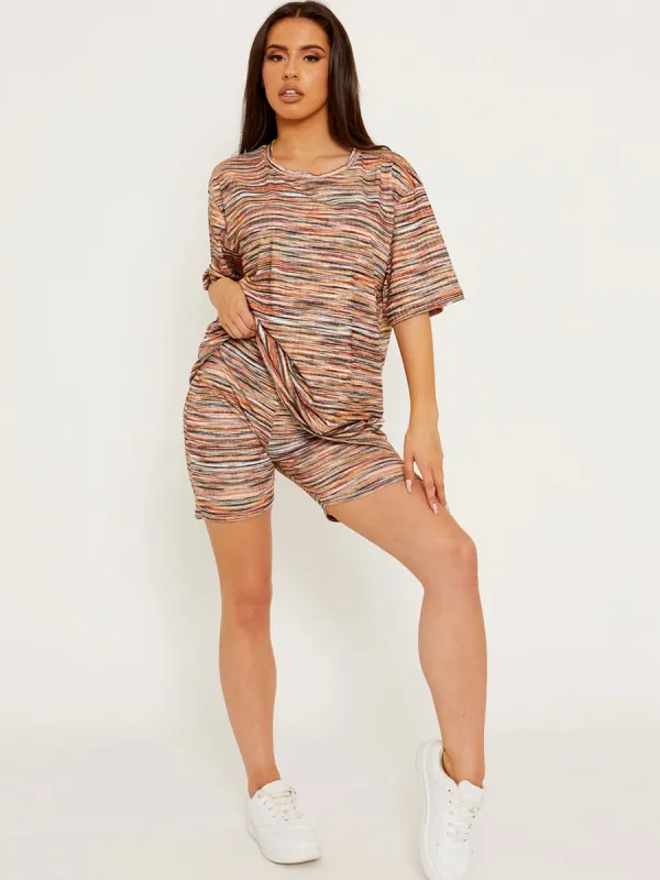 Mayley Multi Coloured Oversized Top & Shorts Co-ord In Orange sold by Vivichi