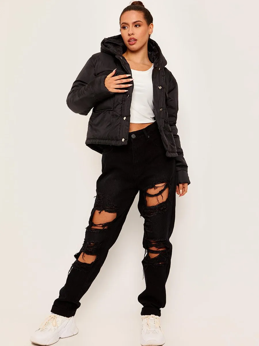 Zarra Hooded Padded Puffer Jacket In Black sold by Vivichi