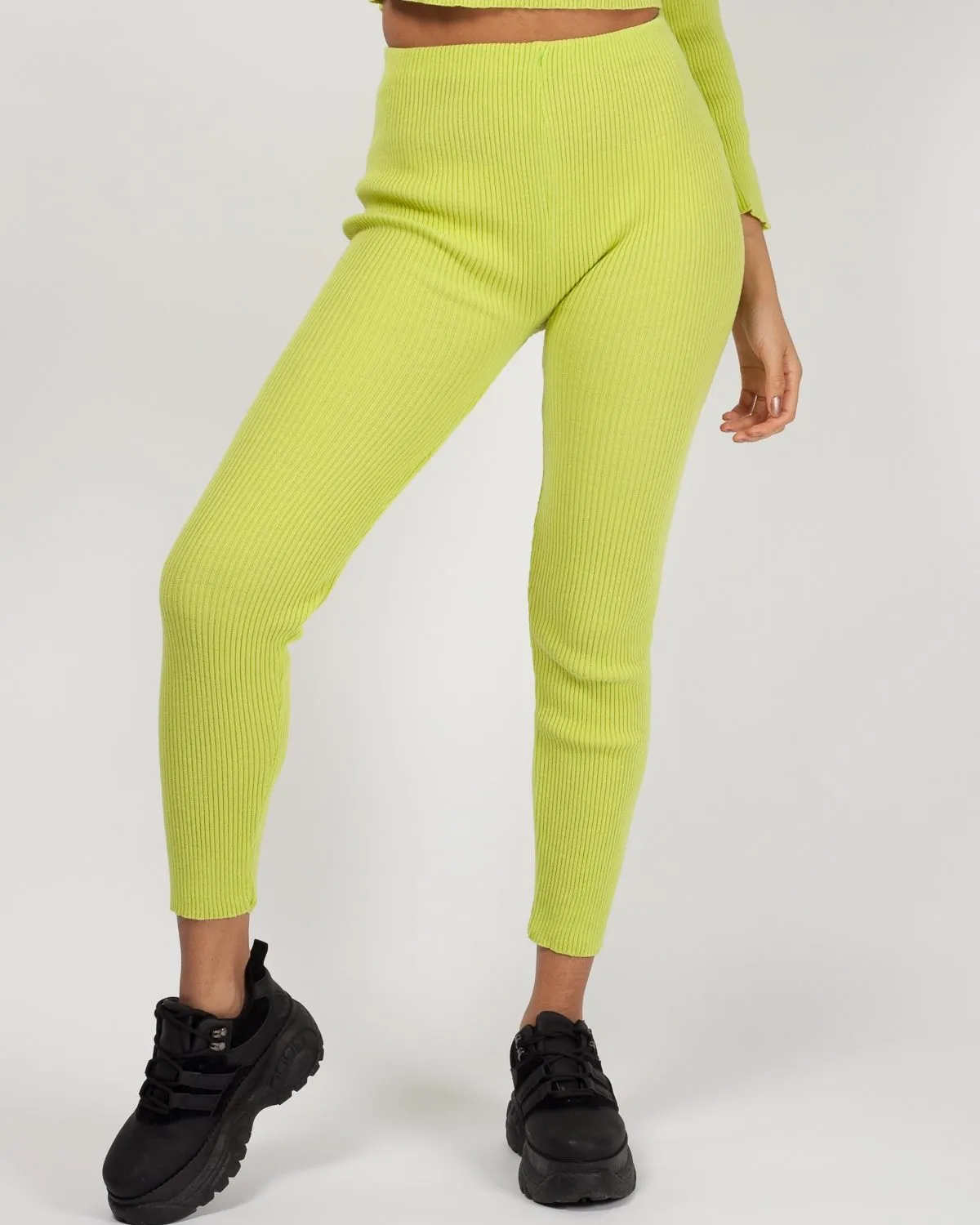 Stella Roll Neck Knitted Ribbed Loungewear Set In Lime Green sold by Vivichi product image thumbnail 5