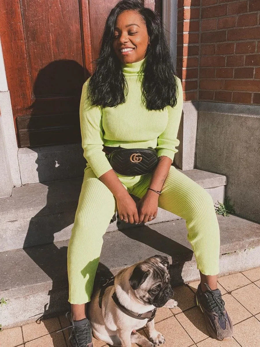 Stella Roll Neck Knitted Ribbed Loungewear Set In Lime Green sold by Vivichi product image thumbnail 3