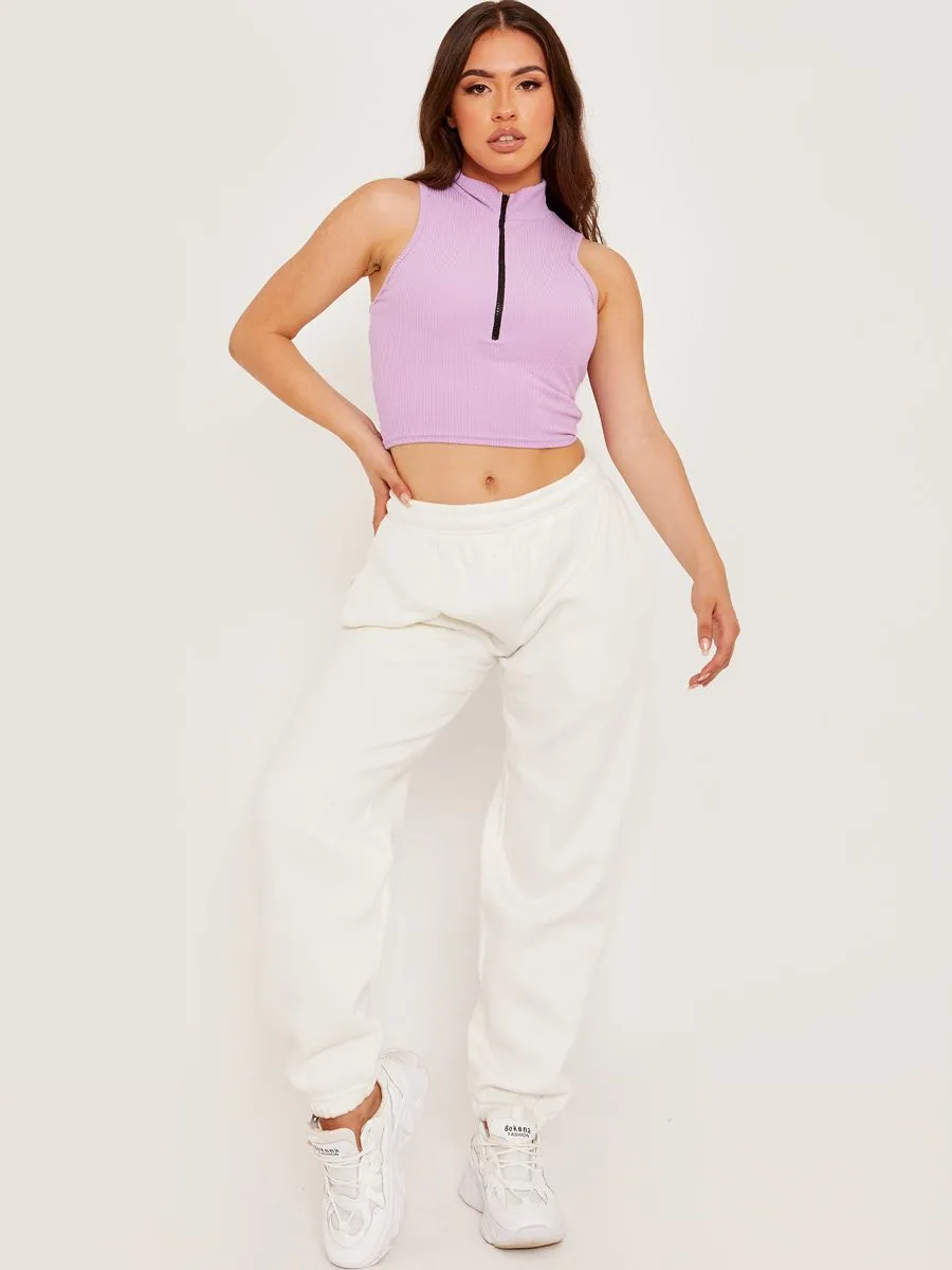 Arienne Sleeveless Zip Detail Ribbed Crop Top In Lilac sold by Vivichi product image thumbnail 3