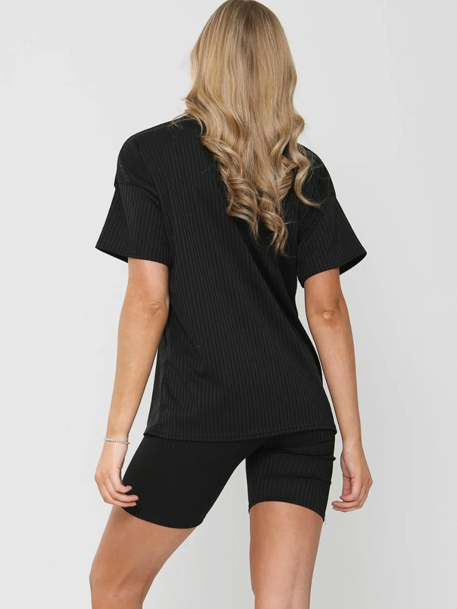 Millie Ribbed Oversized T-Shirt & Shorts Co-ord In Black sold by Vivichi product image thumbnail 5