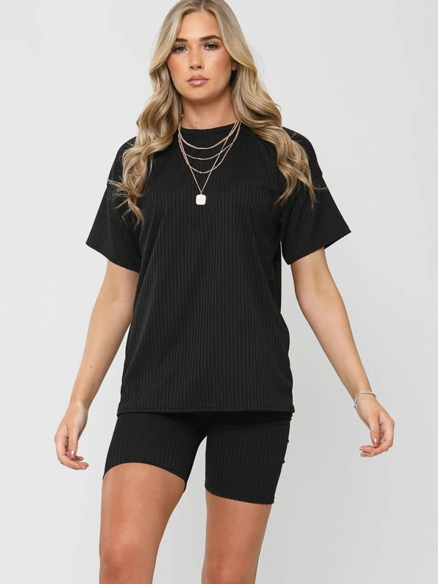 Millie Ribbed Oversized T-Shirt & Shorts Co-ord In Black sold by Vivichi product image thumbnail 4