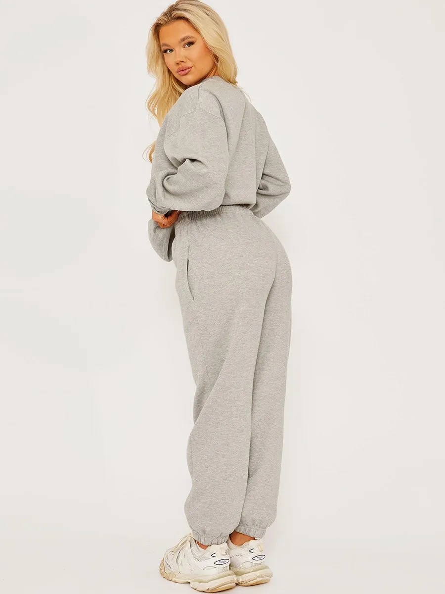 Jullie Oversized Plain Sweatshirt & Jogger Fleeced Co-ord In Grey sold by Vivichi product image thumbnail 4