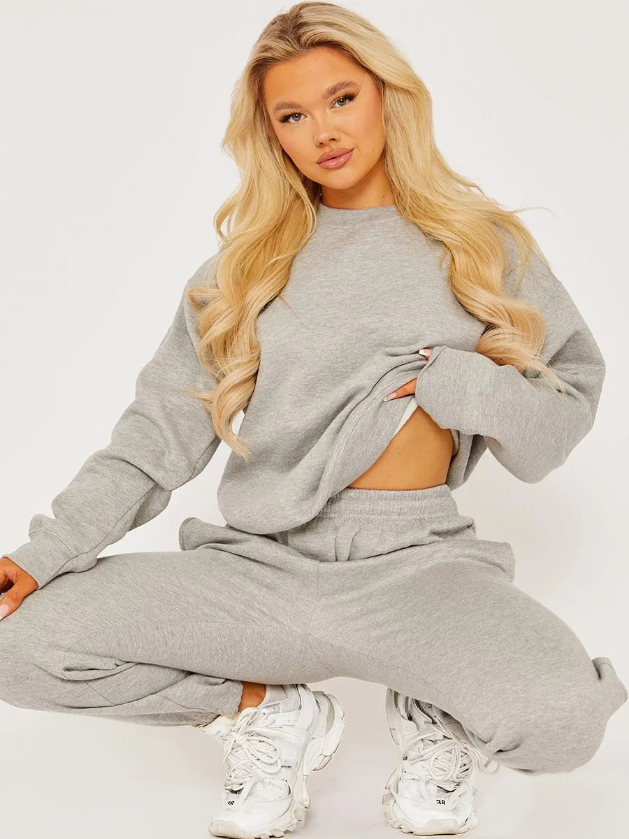 Jullie Oversized Plain Sweatshirt & Jogger Fleeced Co-ord In Grey sold by Vivichi