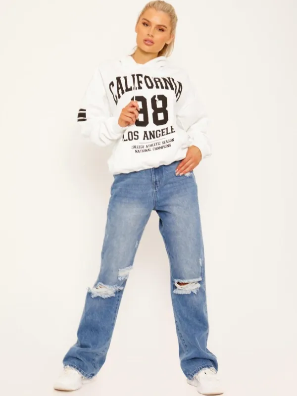 Jenni California 98 Graphic Print Fleeced Hoodie In White made by Vivichi