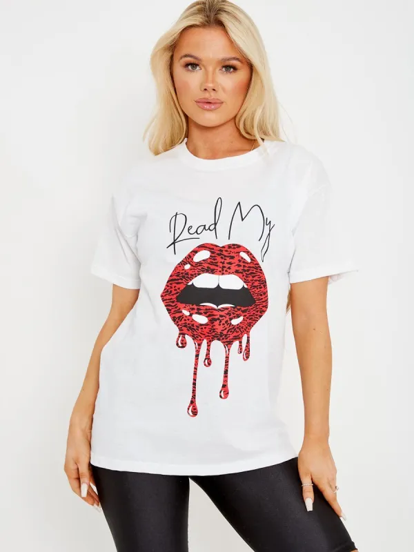 Dewni Read My Lips Graphic Printed T-Shirt In White sold by Vivichi