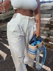 White High Waisted Flare Cargo sold by Honeyz