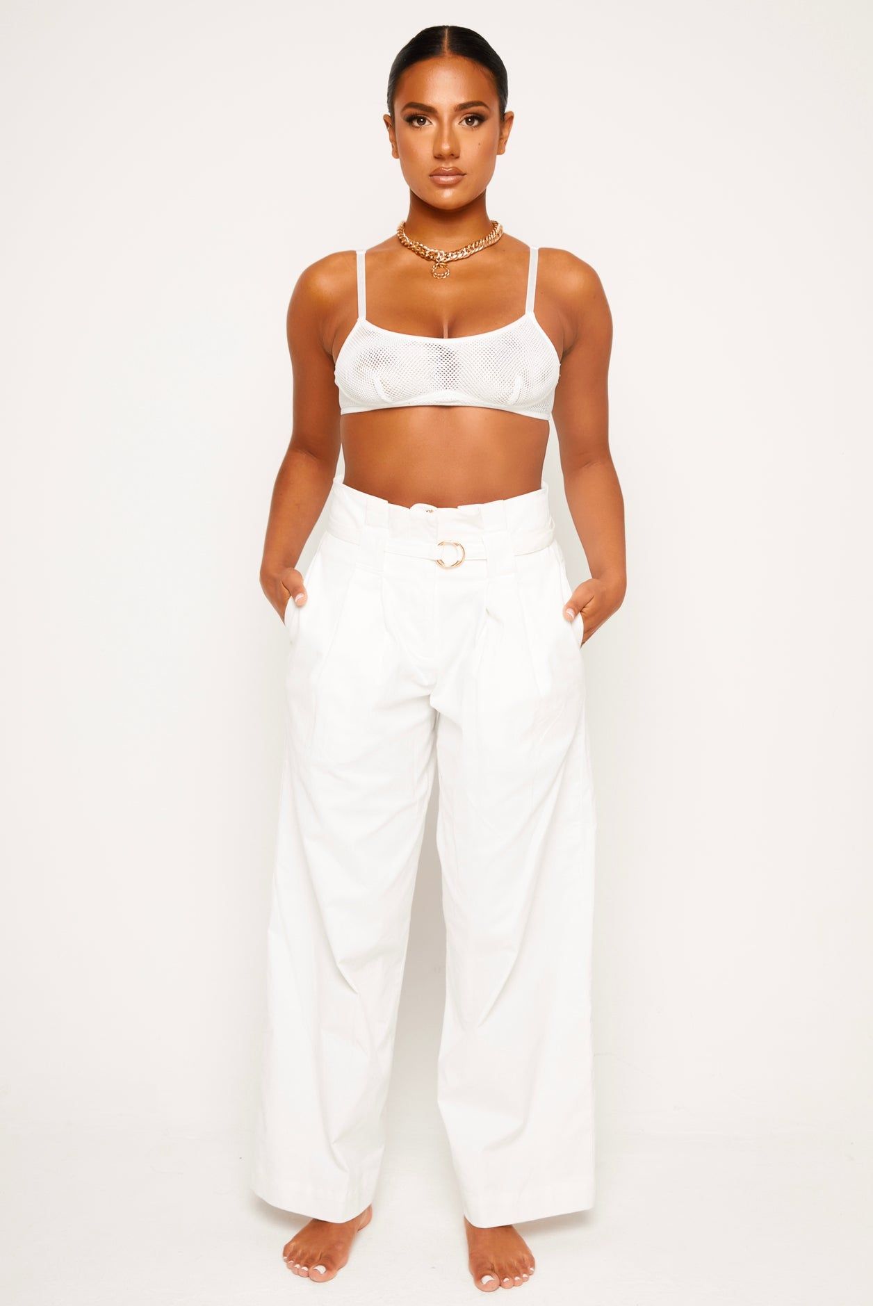 White High Waisted Flare Cargo sold by Honeyz product image thumbnail 4
