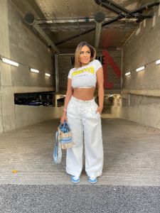 White High Waisted Flare Cargo sold by Honeyz