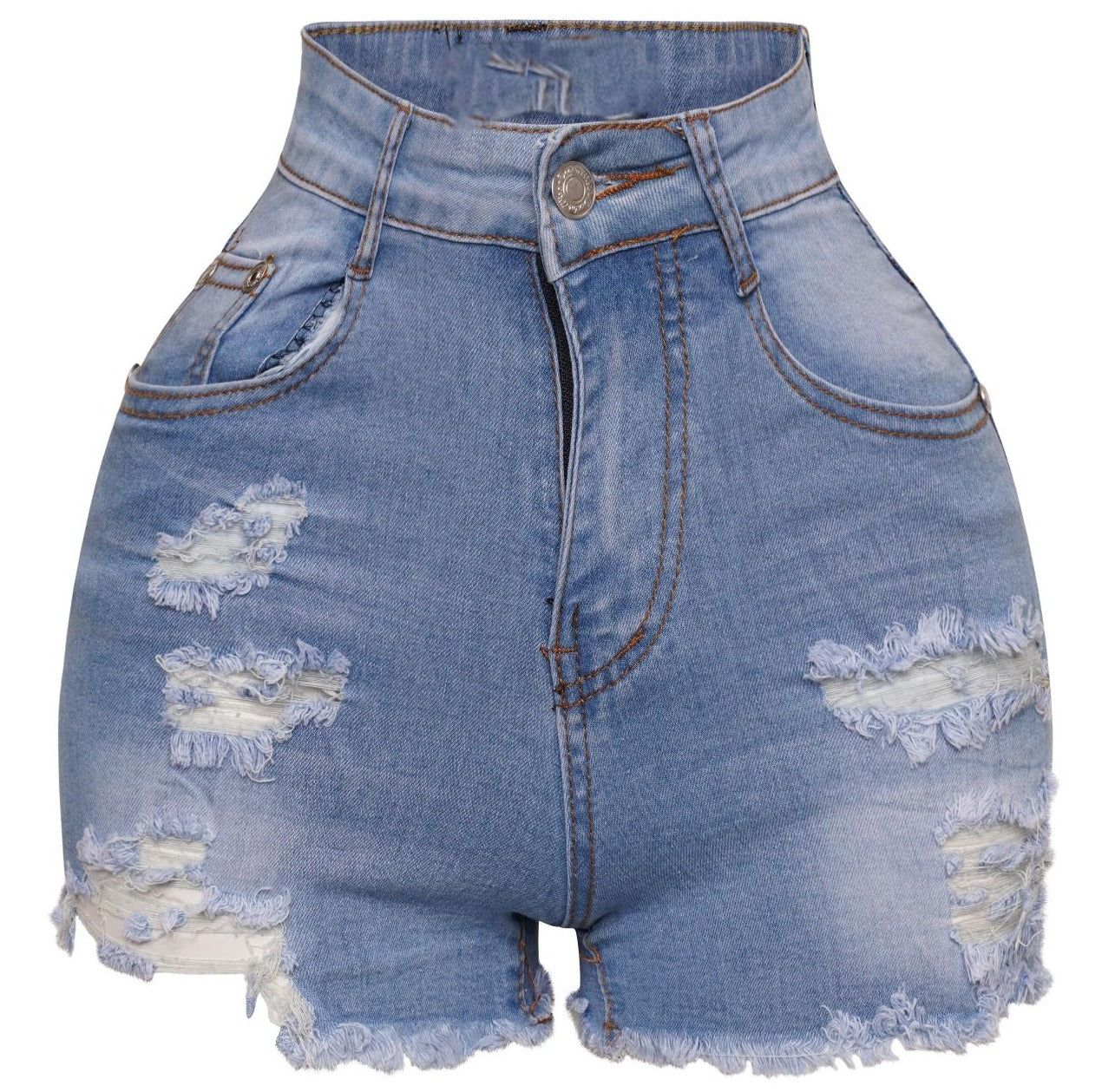 Light Blue Ripped Denim Shorts sold by Honeyz