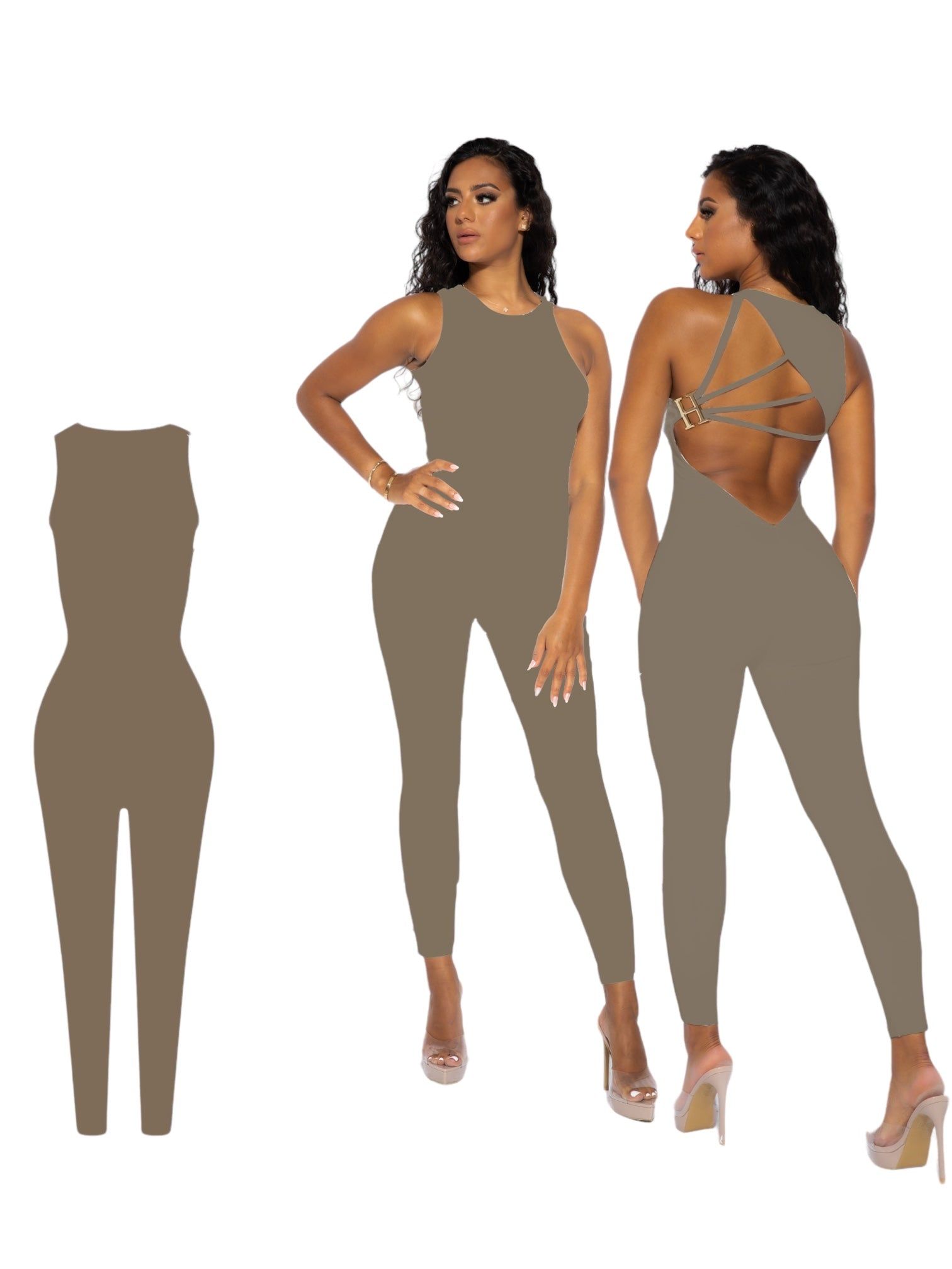 Khaki H Jumpsuit sold by Honeyz