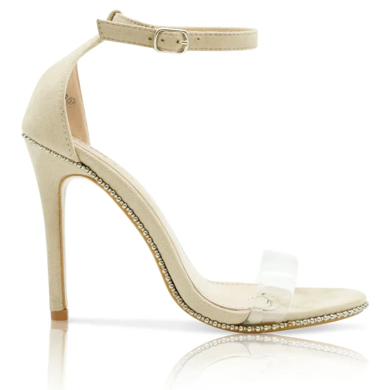 Beige Perspex Strap Heels sold by Honeyz