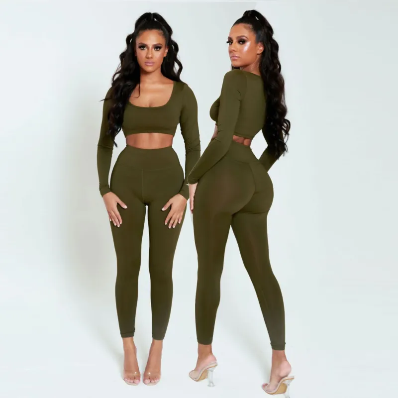 Khaki High Waisted Leggings sold by Honeyz
