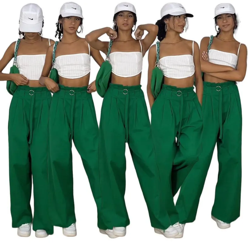 Green High Waisted Flare Cargo sold by Honeyz