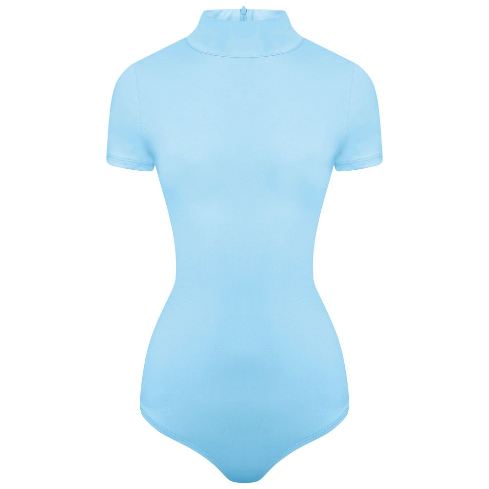Blue Capped Sleeve Thong Bodysuit sold by Honeyz