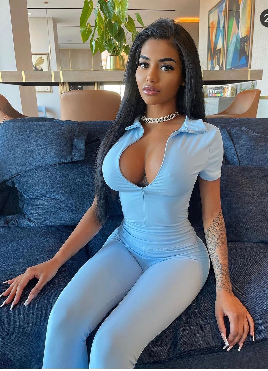 Blue Capped Sleeve Thong Bodysuit sold by Honeyz product image thumbnail 2