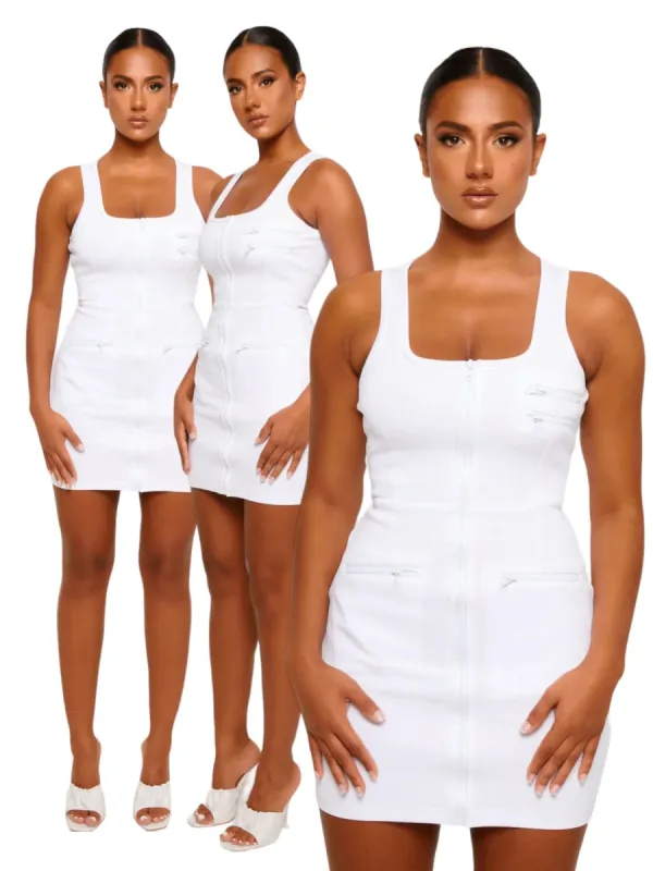 White Zip Mini Dress sold by Honeyz