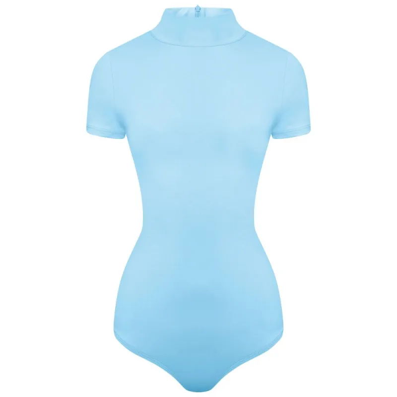 Blue Capped Sleeve Thong Bodysuit sold by Honeyz