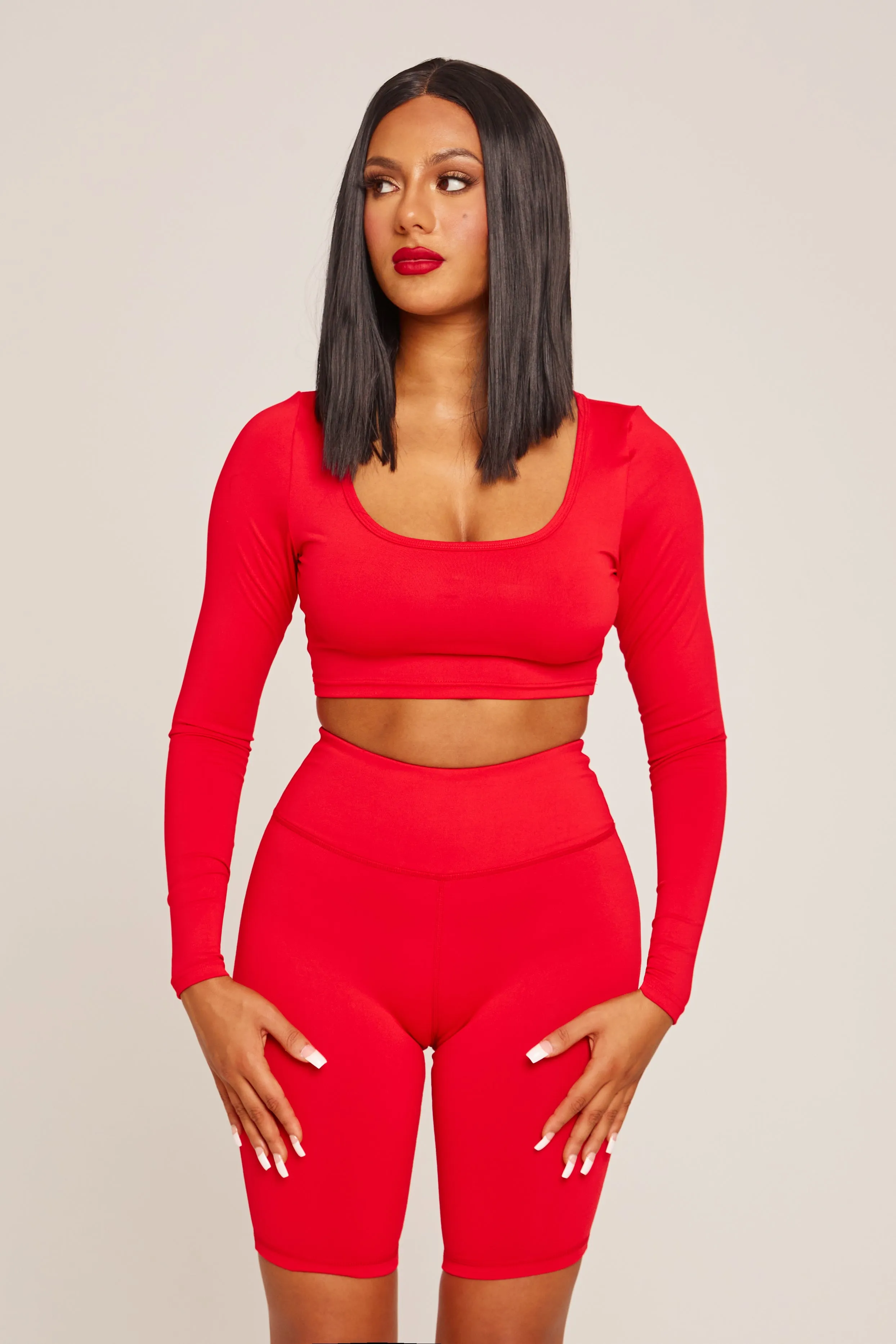 Red High Waisted Shorts sold by Honeyz product image thumbnail 4