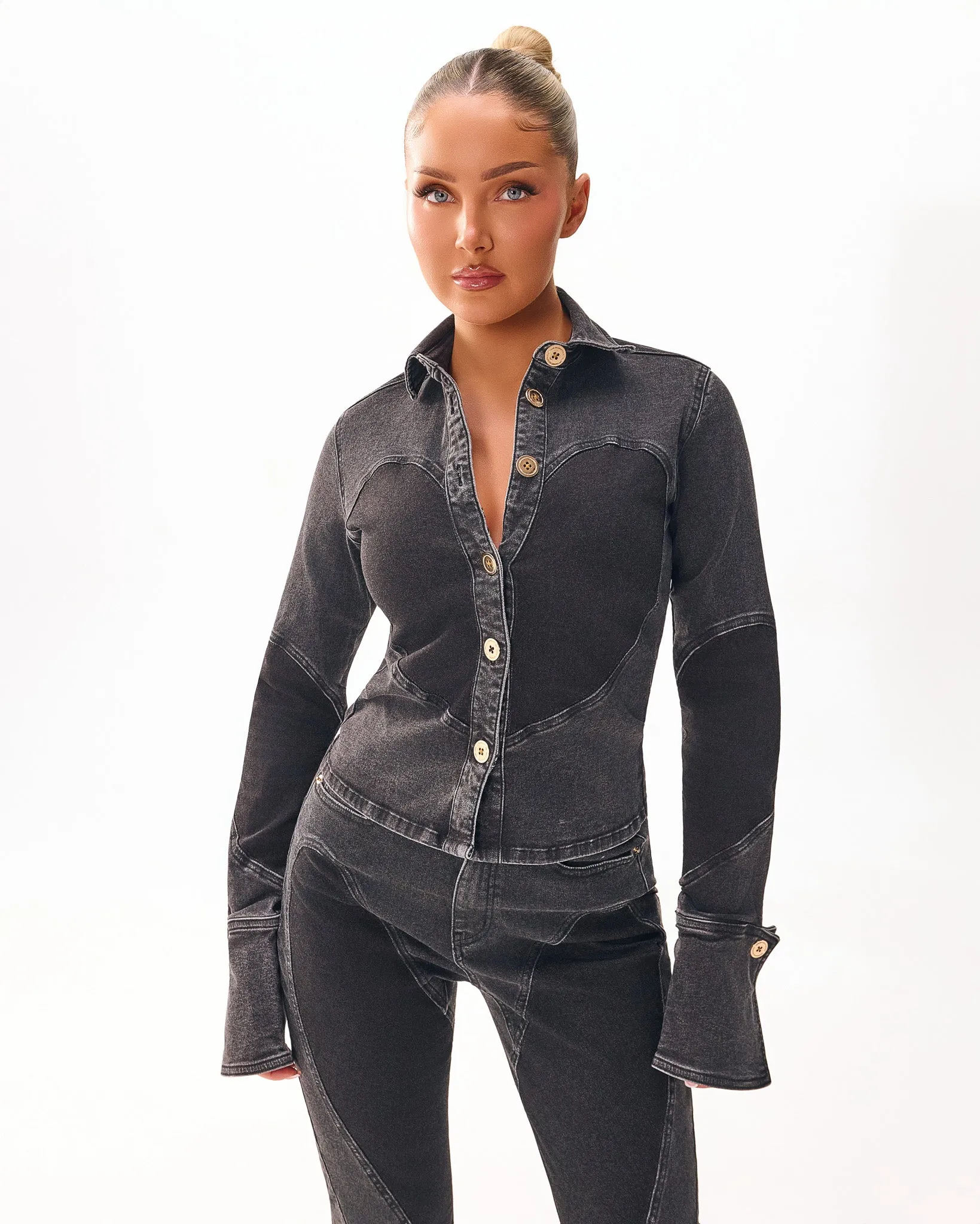 Femme Fatale 2 Shaded Black Denim Shirt sold by Honeyz product image thumbnail 3