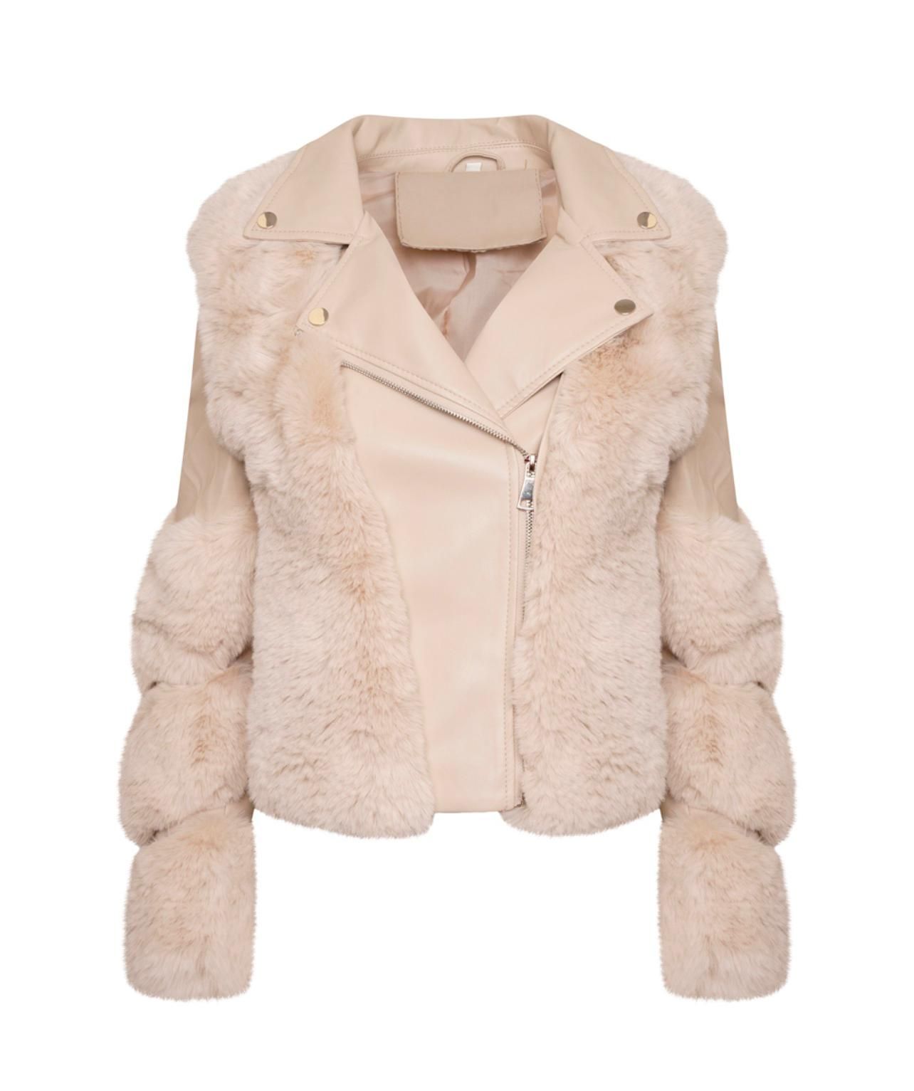 Beige Double Jacket Faux Fur & Leather sold by Honeyz