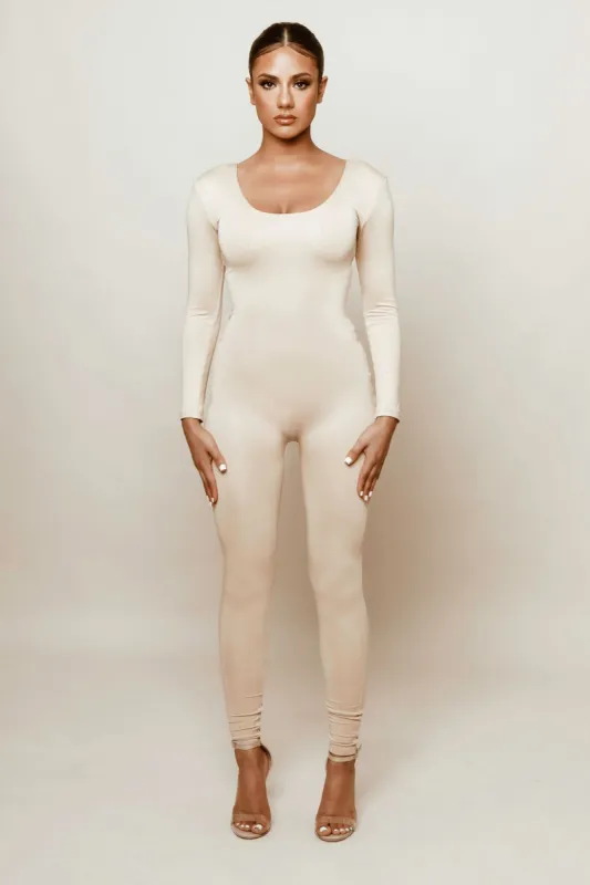 Beige Double Up Jumpsuit sold by Honeyz