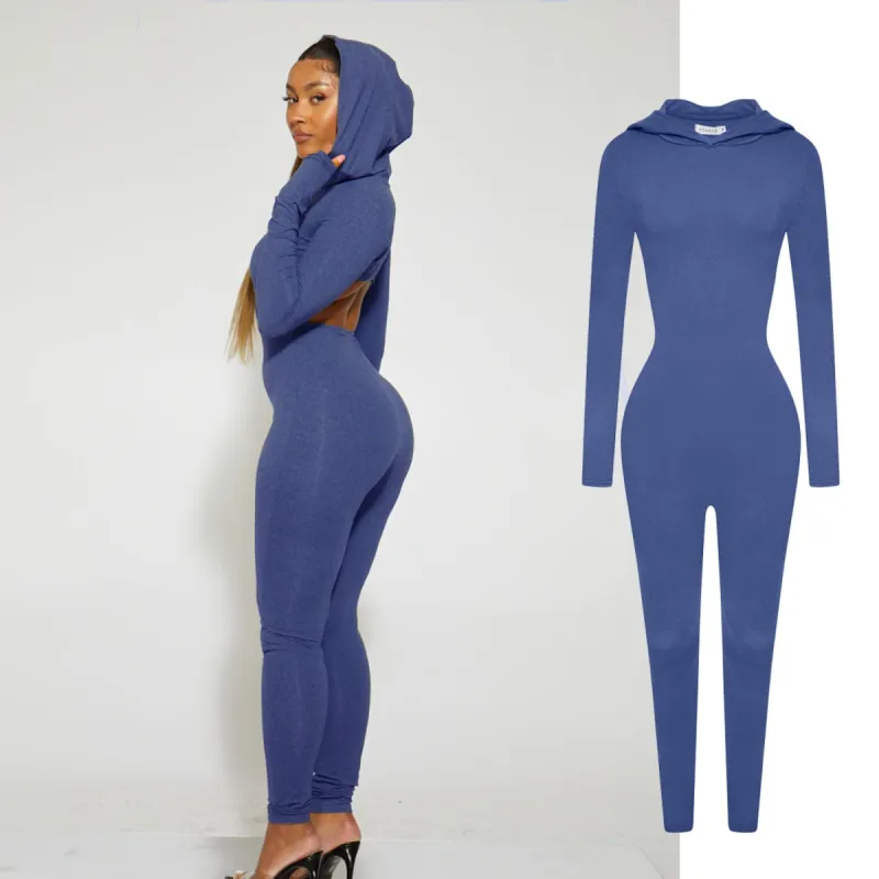 Blue Cut Out Hoodie Jumpsuit sold by Honeyz