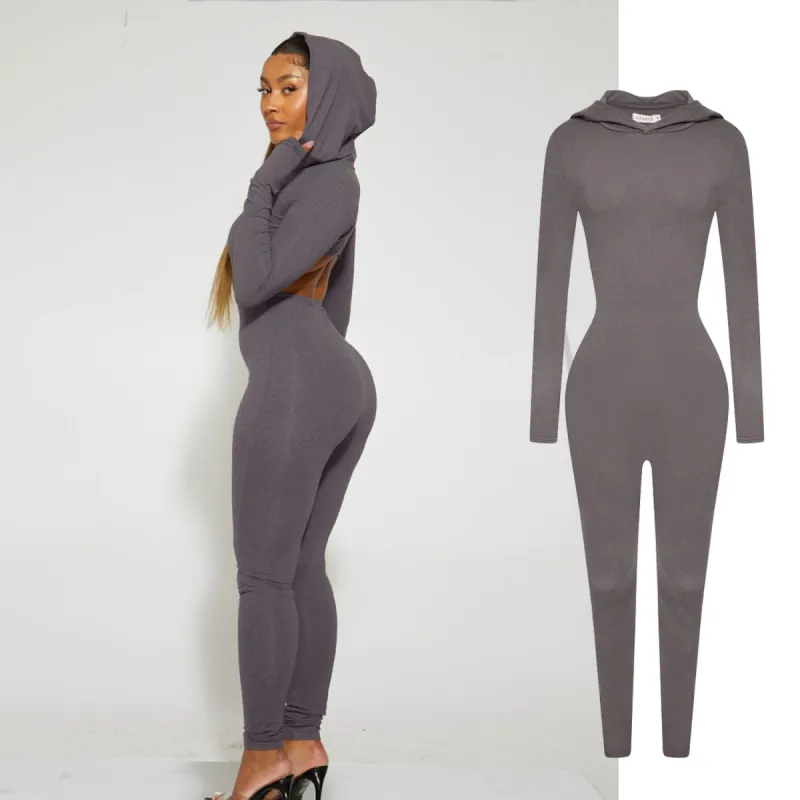 Grey Cut Out Hoodie Jumpsuit sold by Honeyz