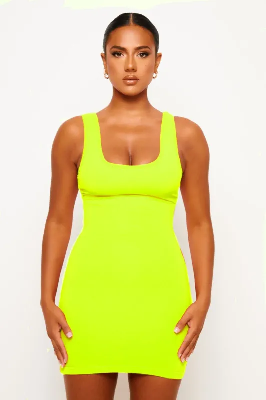 Neon Yellow Soft Bandage Mini Dress sold by Honeyz