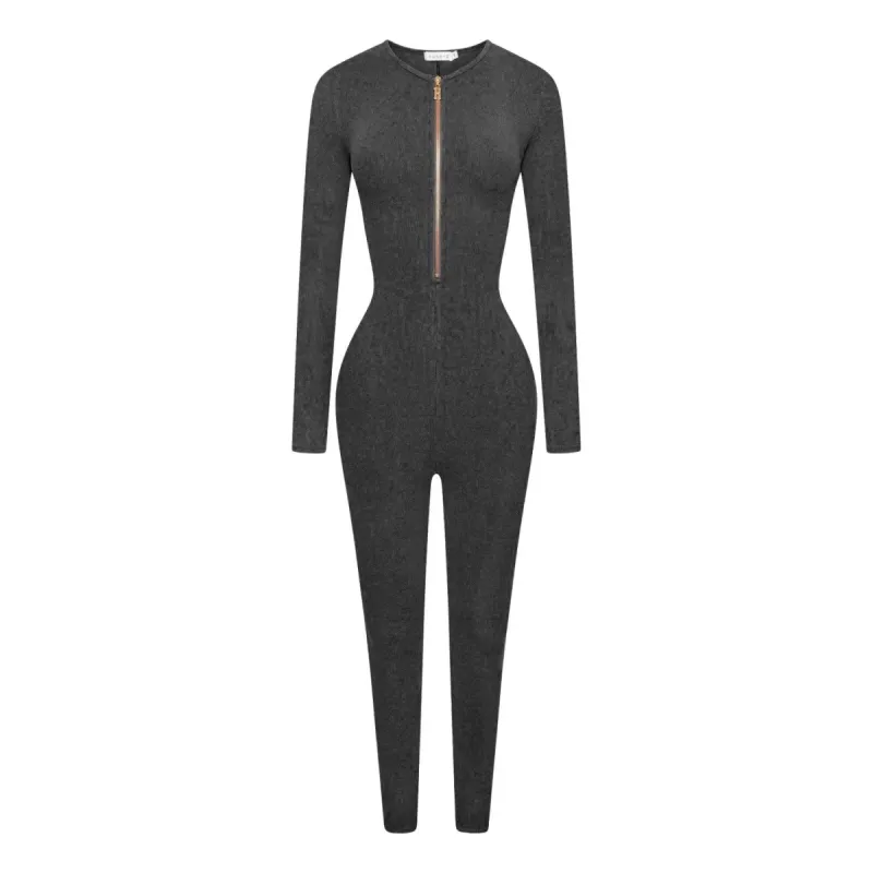 Charcoal Teddy Velvet Jumpsuit sold by Honeyz