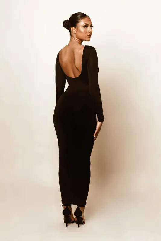 Black  Contoured Maxi Dress sold by Honeyz