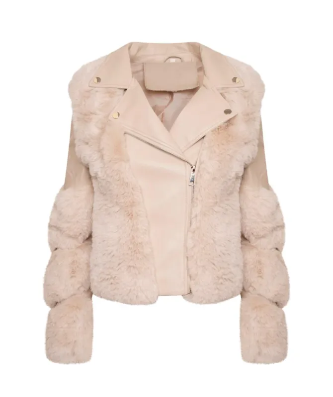 Beige Double Jacket Faux Fur & Leather sold by Honeyz