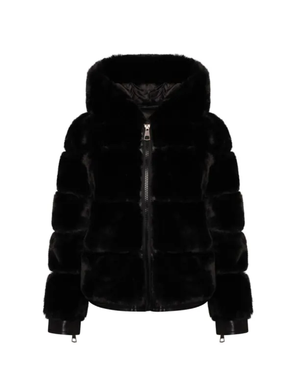 Black Faux Fur & Leather Zip Hood Jacket sold by Honeyz