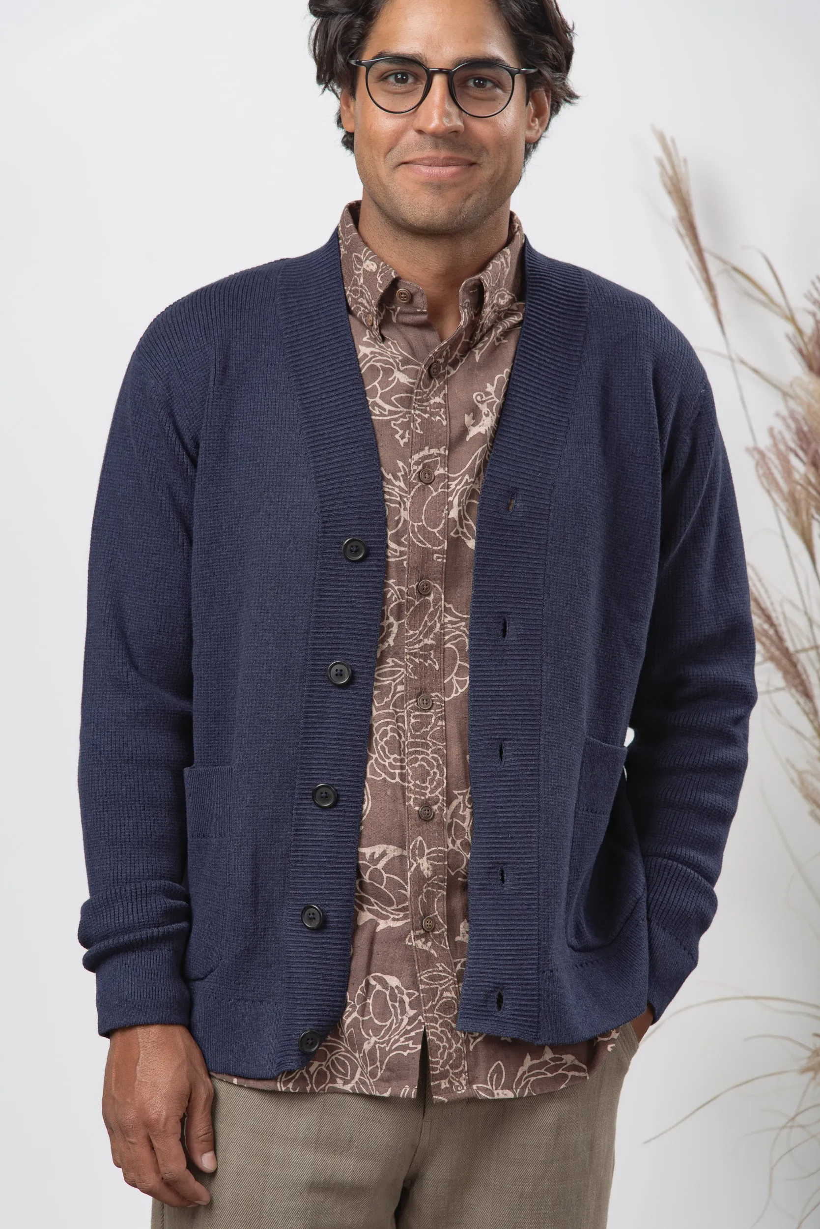 Organic Cotton Cardigan in Indigo sold by The Umber & Ochre product image thumbnail 2