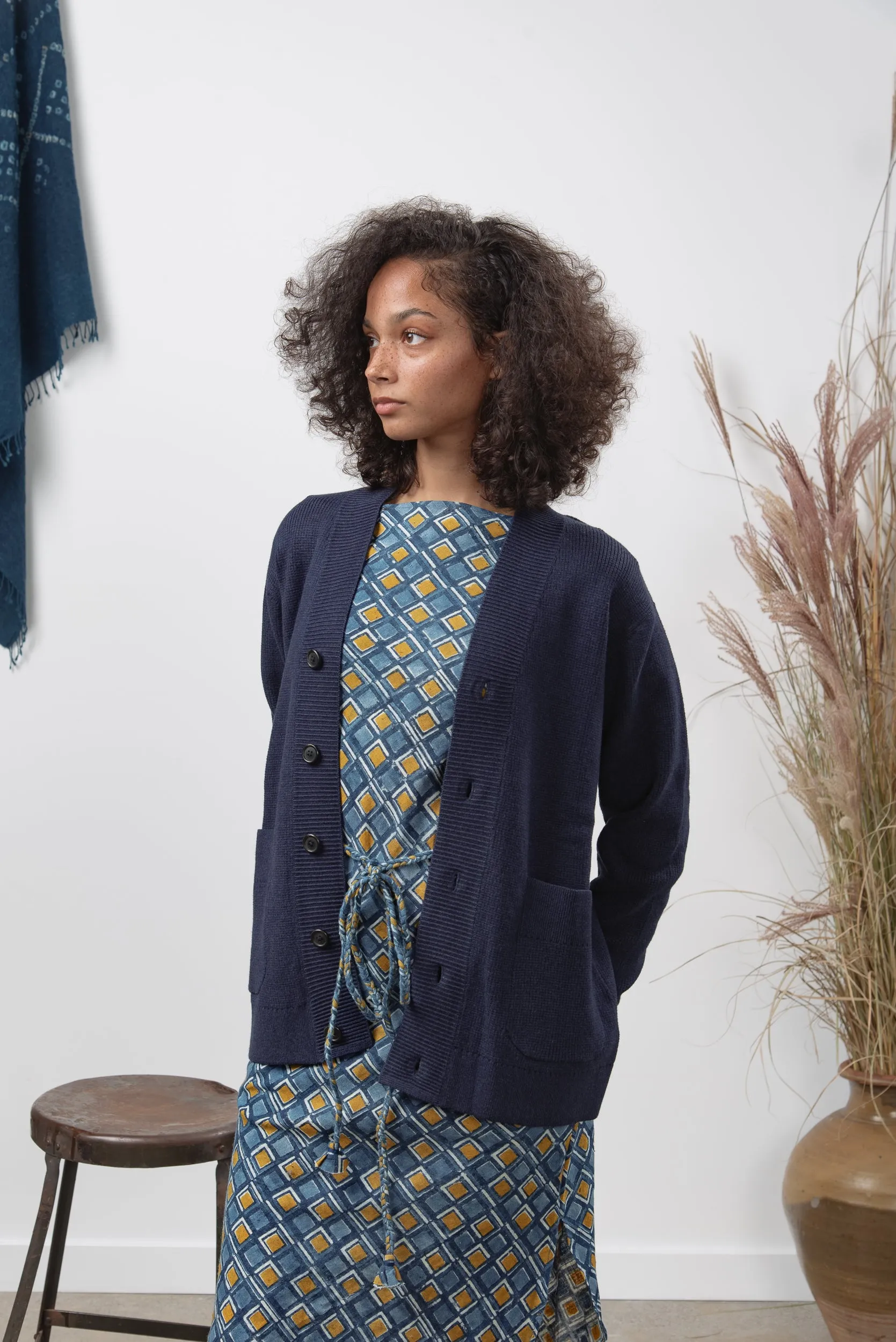Organic Cotton Cardigan in Indigo sold by The Umber & Ochre product image thumbnail 4