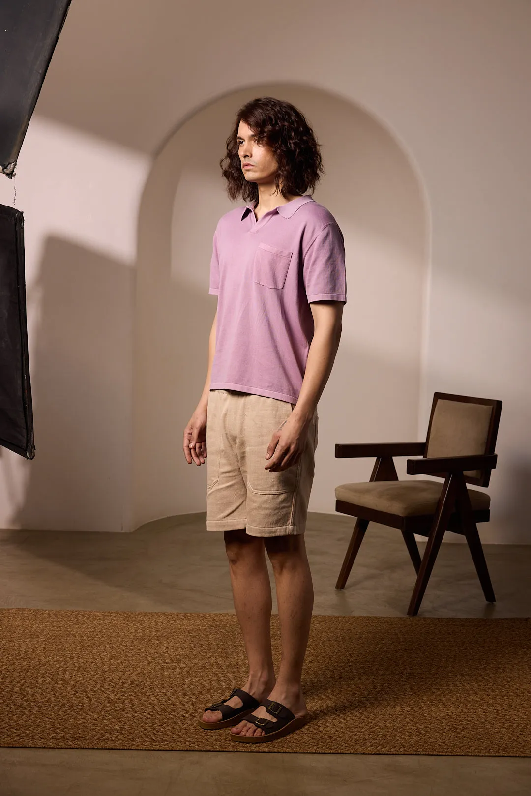RAMAN JOHNNY COLLAR KNIT TEE - ORGANIC COTTON LILAC sold by The Umber & Ochre product image thumbnail 3