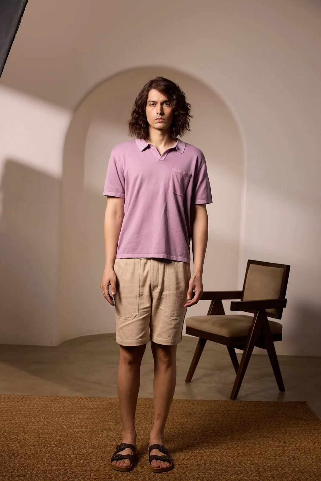 RAMAN JOHNNY COLLAR KNIT TEE - ORGANIC COTTON LILAC sold by The Umber & Ochre product image thumbnail 2