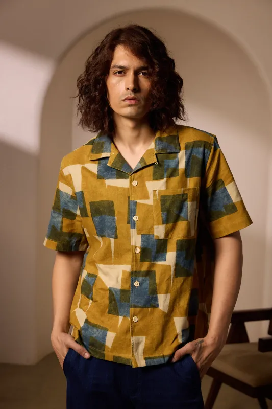 KHUSHI CAMP SHIRT - TILE ABSTRACT MULTI made by The Umber & Ochre
