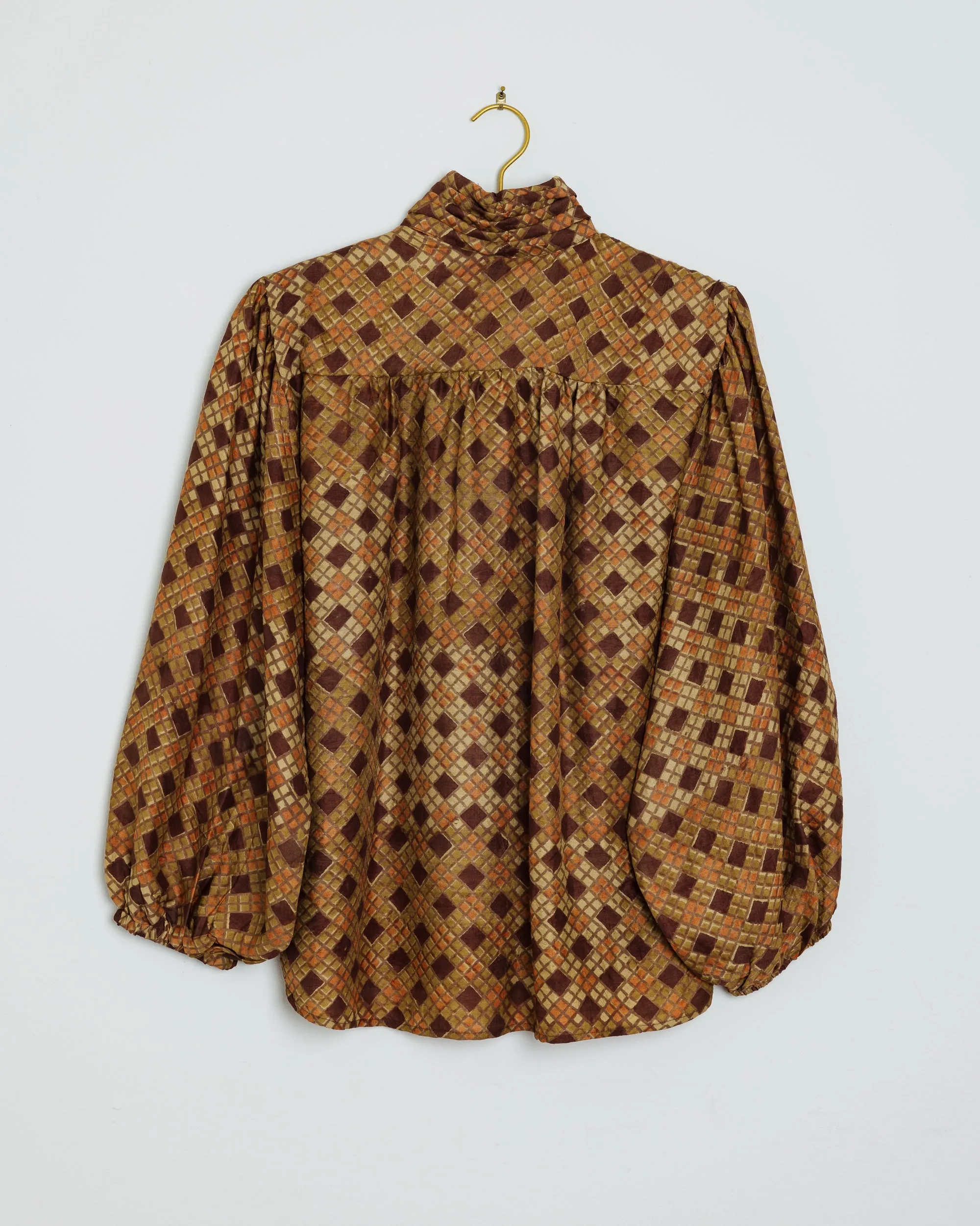 Sabrina Top Silk in Tile Brown Print sold by The Umber & Ochre product image thumbnail 2